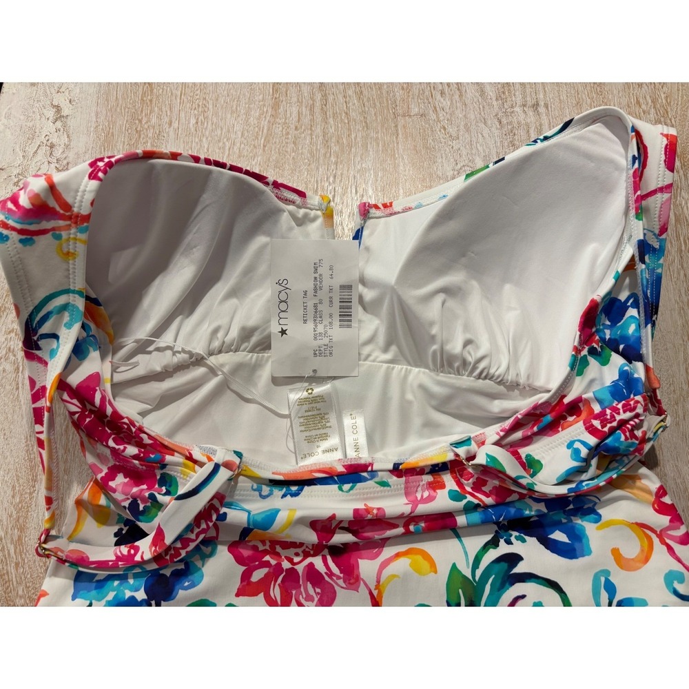 Anne Cole size 16 One Piece Swimsuit Womens Multicolor Floral Shirred - Picture 6 of 6
